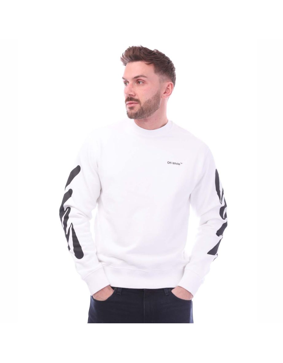 Men's Off White Wave Diagonal Slim Crewneck Sweatshirt in White