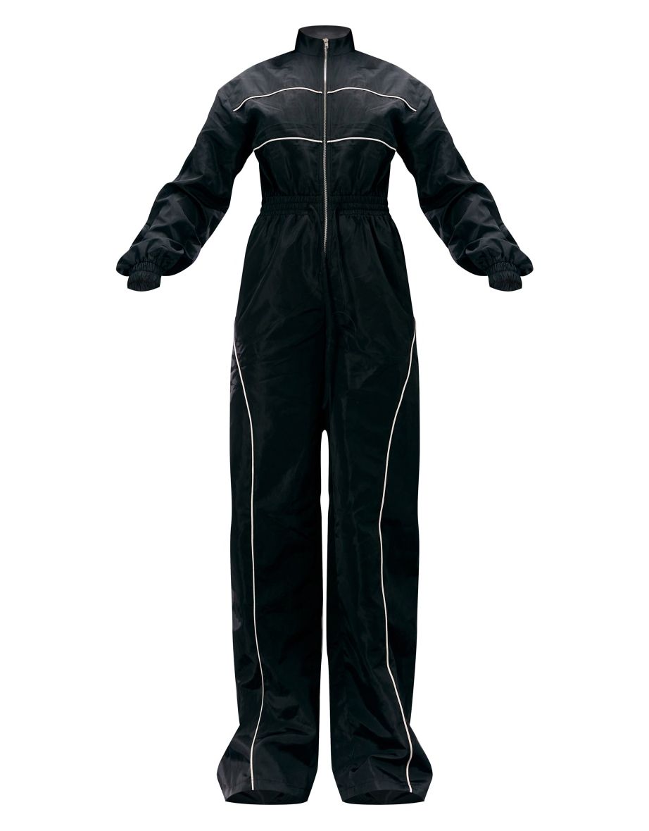 Black Shell Panelling Zip Detail Jumpsuit - 4