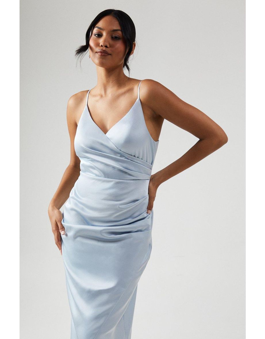 Ruche Side Strappy Satin Maxi Bridesmaid Dress - 3
