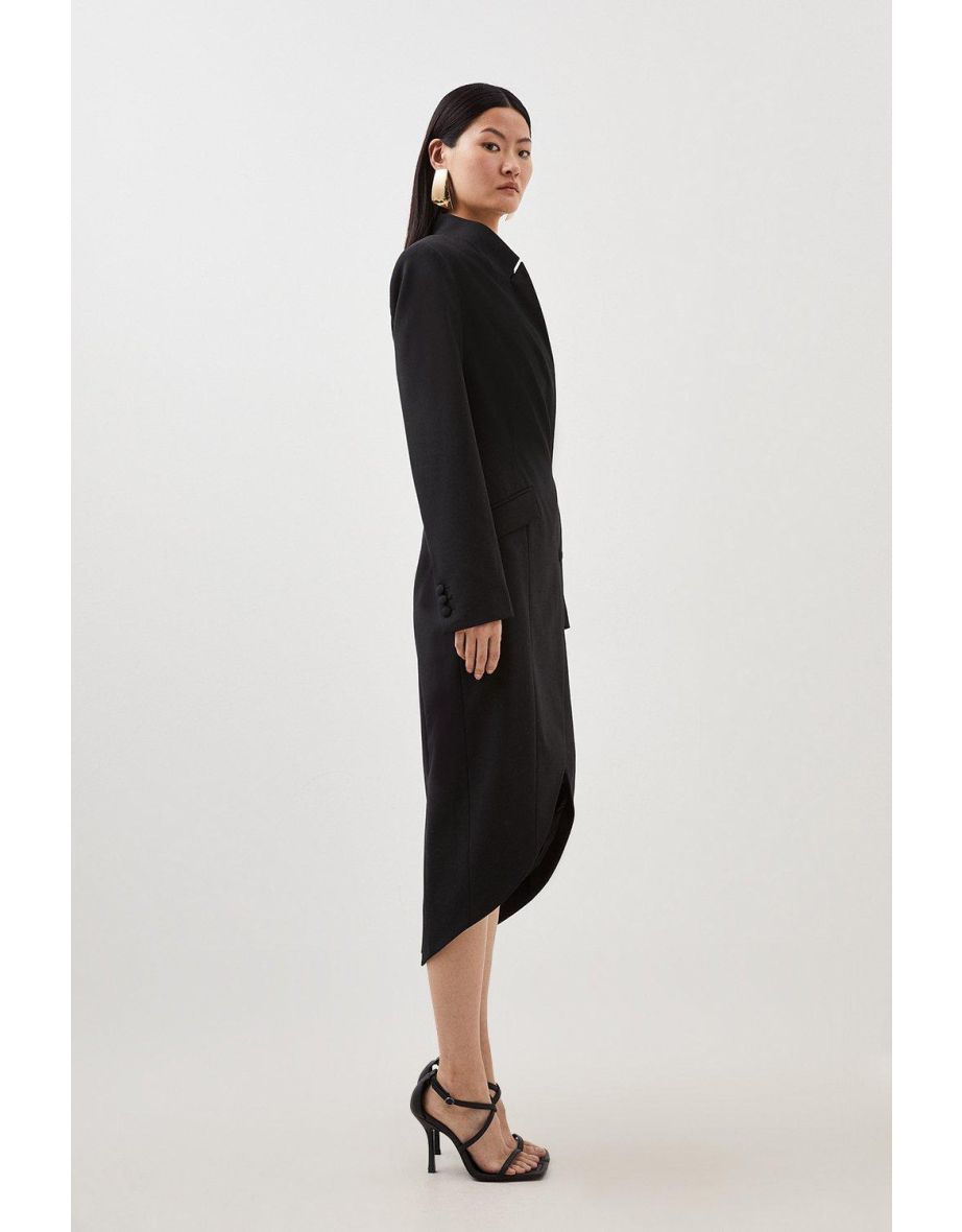 Wool Blend Tailored Pocket Detail Tuxedo Blazer Dress - 2