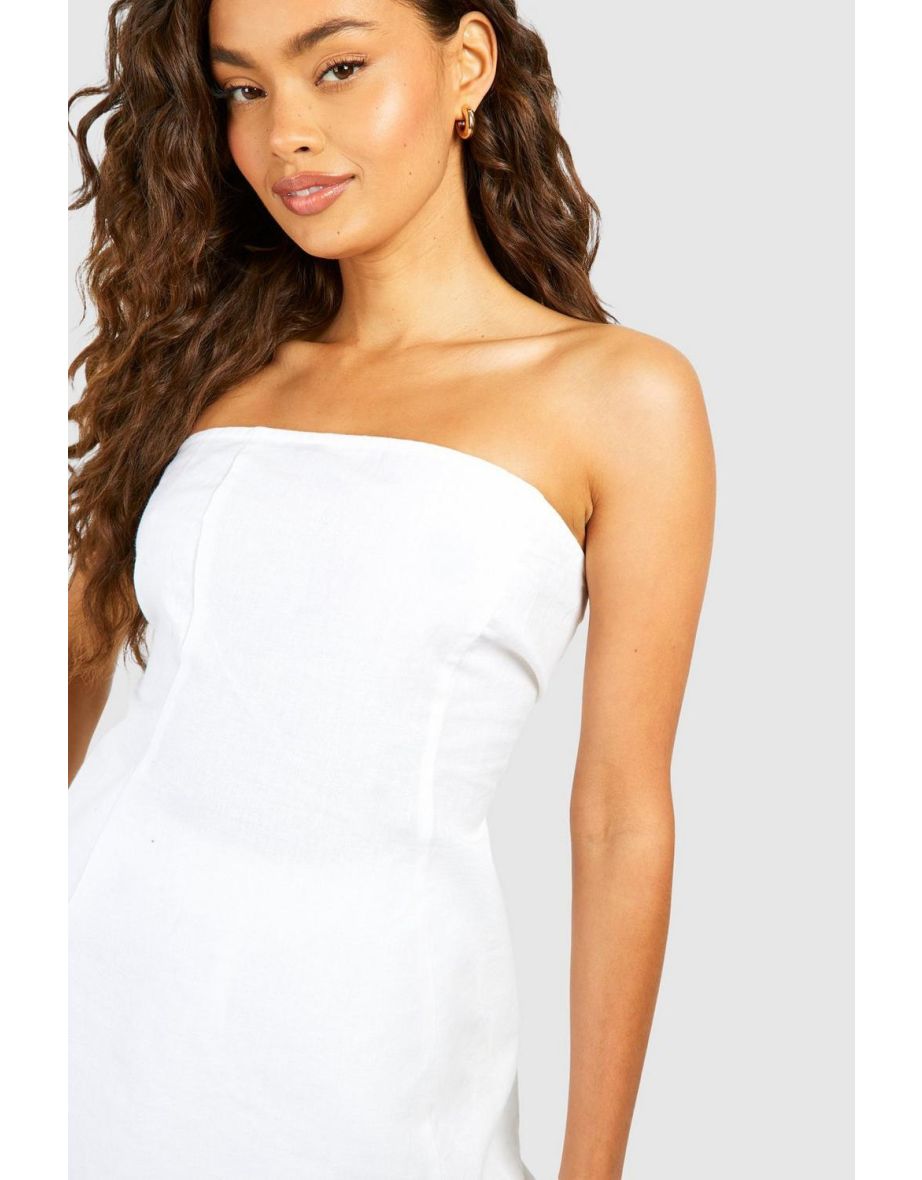 Linen Look Longline Bandeau & Wide Leg Trousers - white - 3
