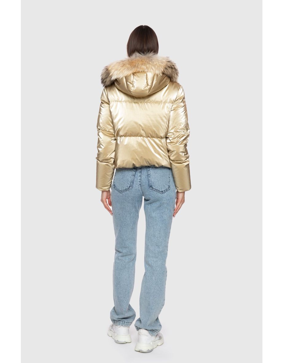Yellow Puffer Coat with Fur Detail on Hood - 2