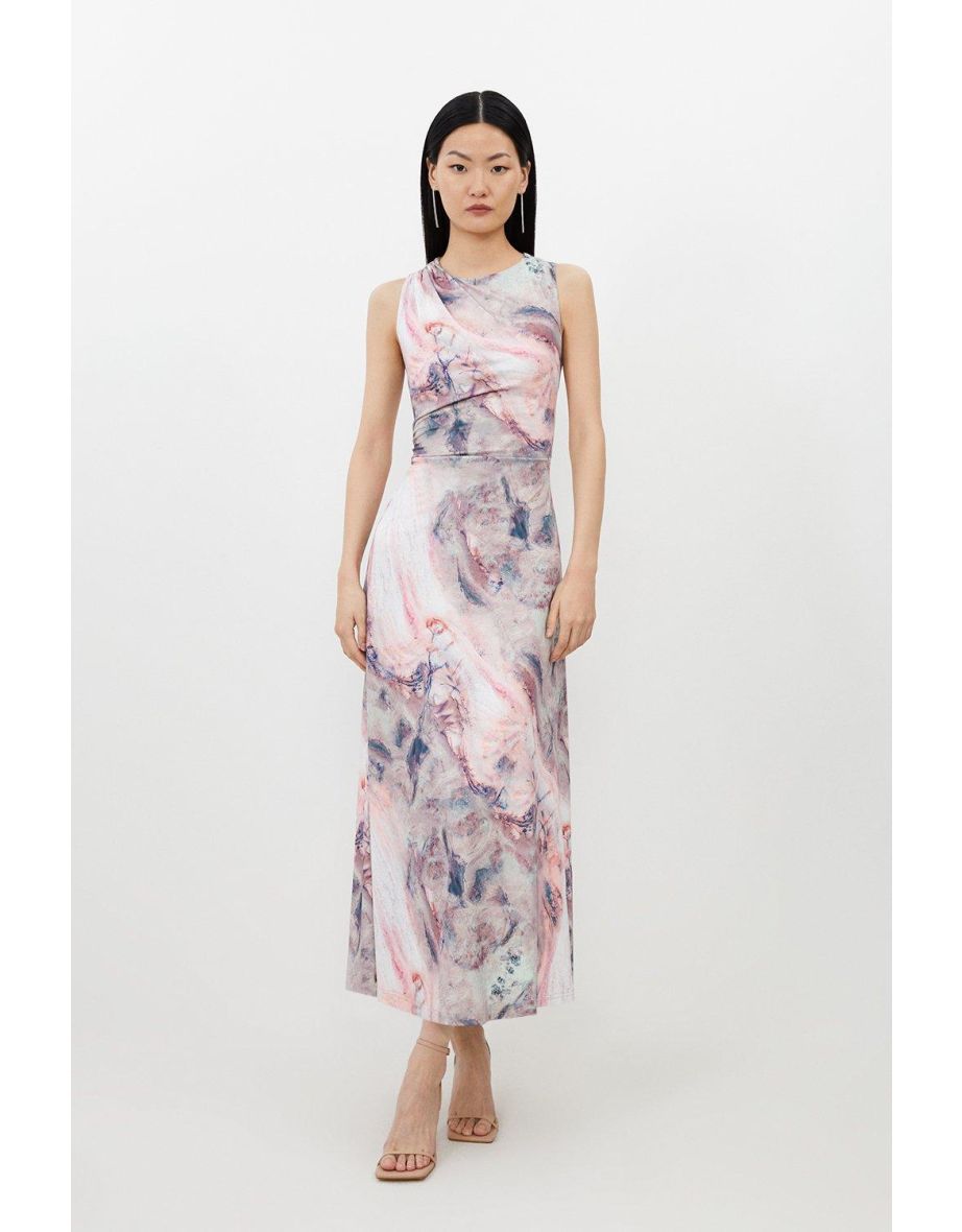 Marble Print Jersey Sleeveless Maxi Dress