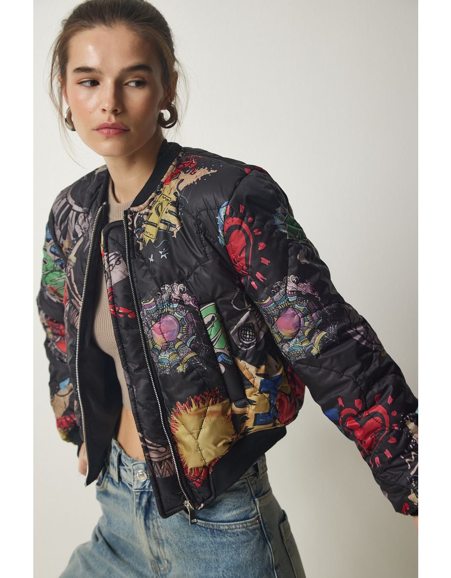 Patterned bomber shop jacket womens