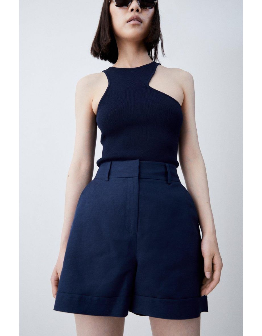 Tailored Linen Blend High Waist Shorts