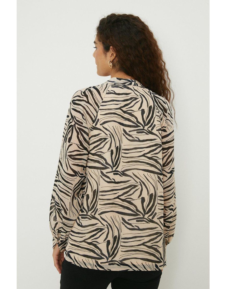 Tall Crinkle Zebra Button Front Chiffon Overhead Blouse​ - 2