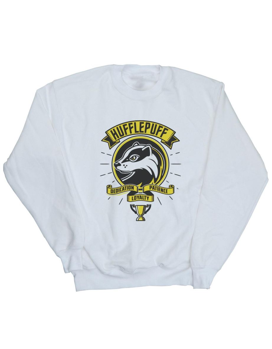 Harry Potter Girls Hufflepuff Toon Crest Sweatshirt - White