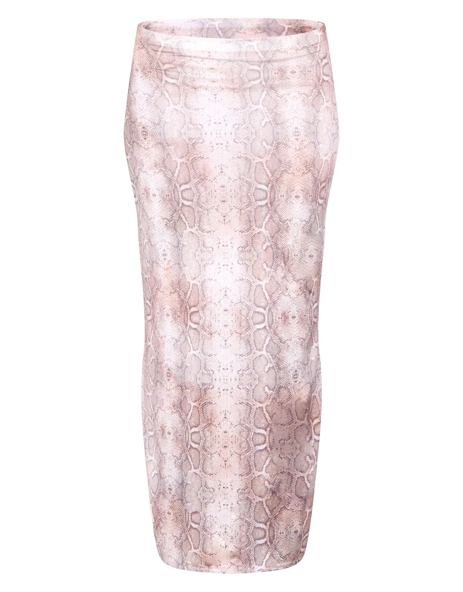 Multi Muted Snake Print Low Rise Slinky Maxi Skirt - 4