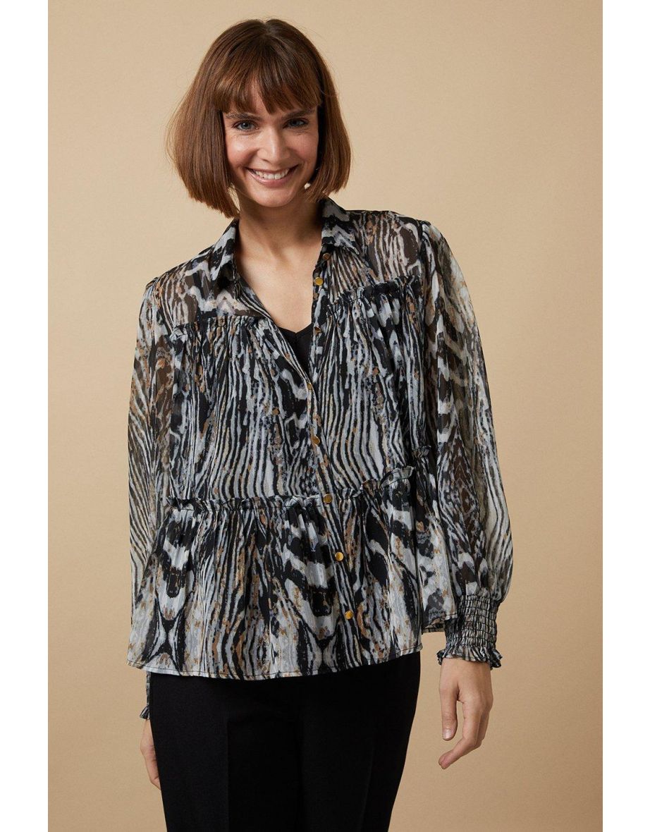 Neutral Animal Tiered Blouse