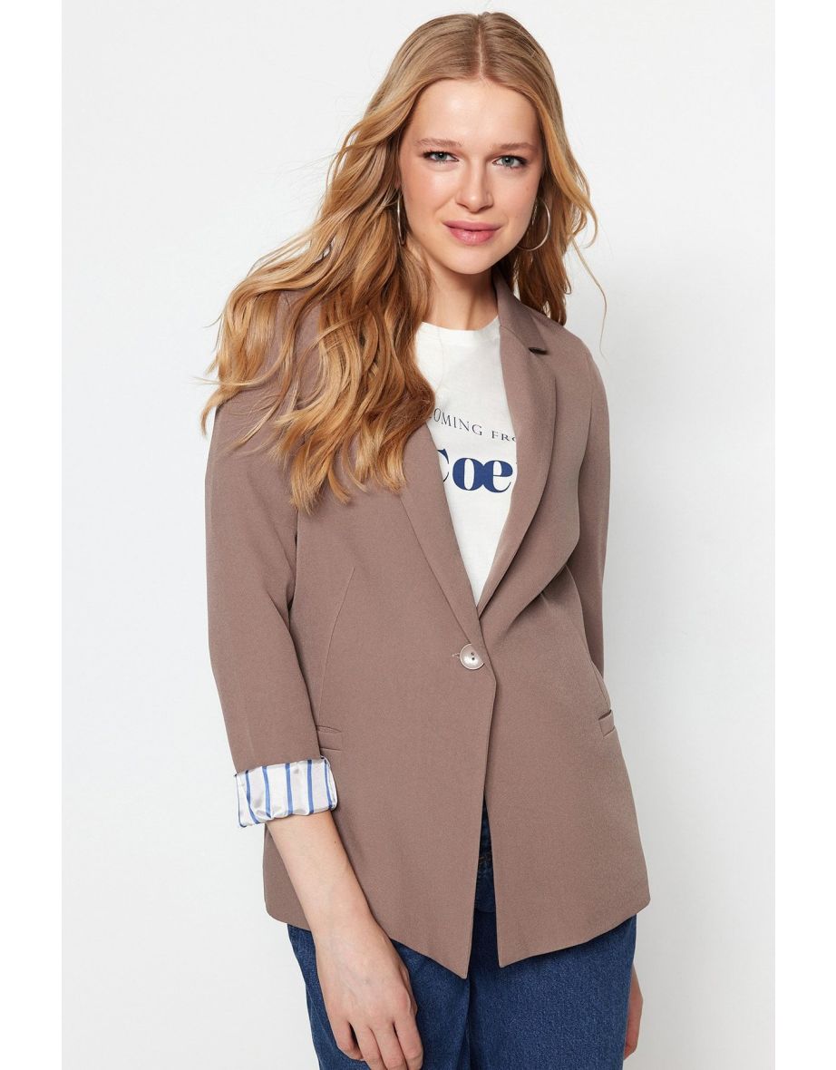 Mink Regular Lining Detailed Woven Blazer Jacket