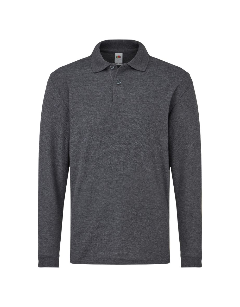 Fruit Of The Loom Childrens Long Sleeve 65/35 Pique Polo / Childrens Polo Shirts - Heather Grey