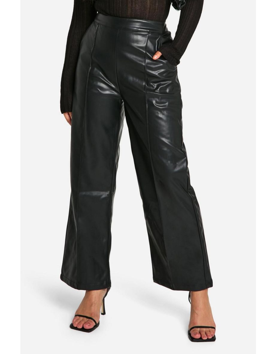 Petite Straight Leg Faux Leather Trouser - black - 3