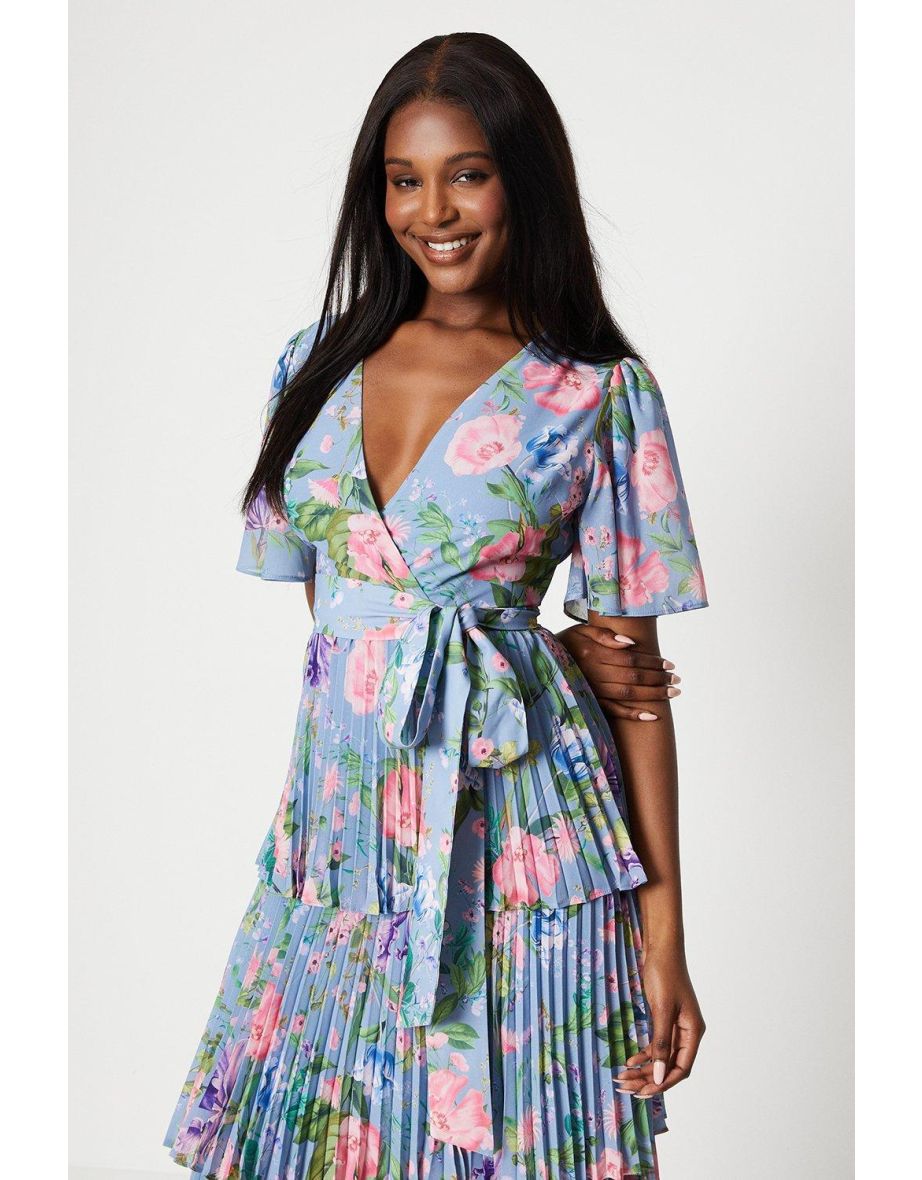 Cross Waist Puff Sleeve Tiered Midi Dress - 3