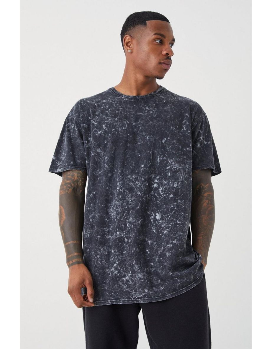 Oversized Acid Wash Rose Stem Print T-shirt