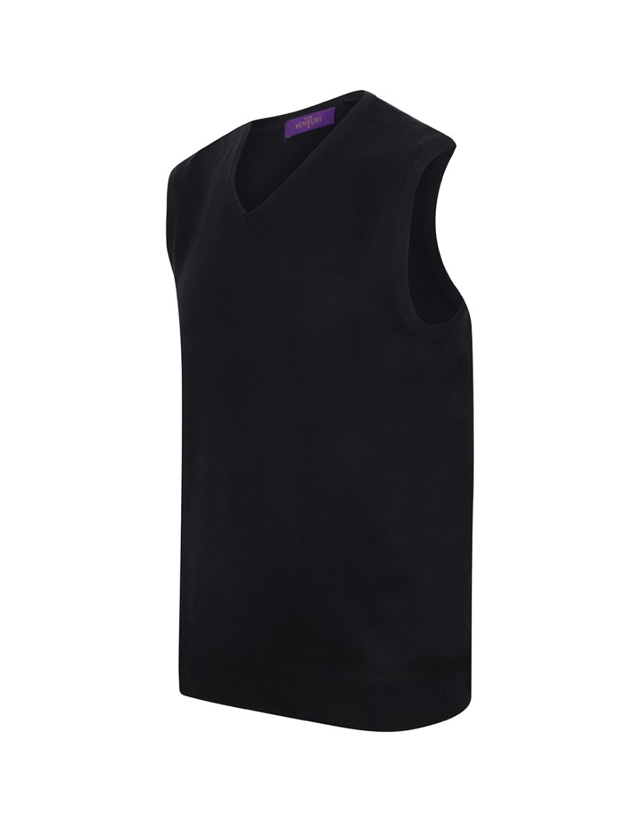 Henbury Mens Sleeveless 12 Gauge V-Neck Fine Knit Jumper - Black - 3