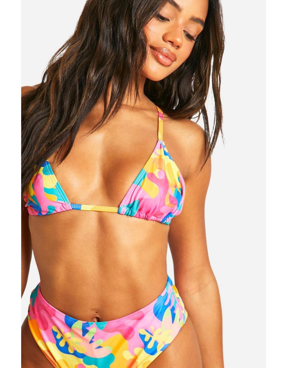 Abstract Triangle High Waisted Bikini Set - bright blue - 3