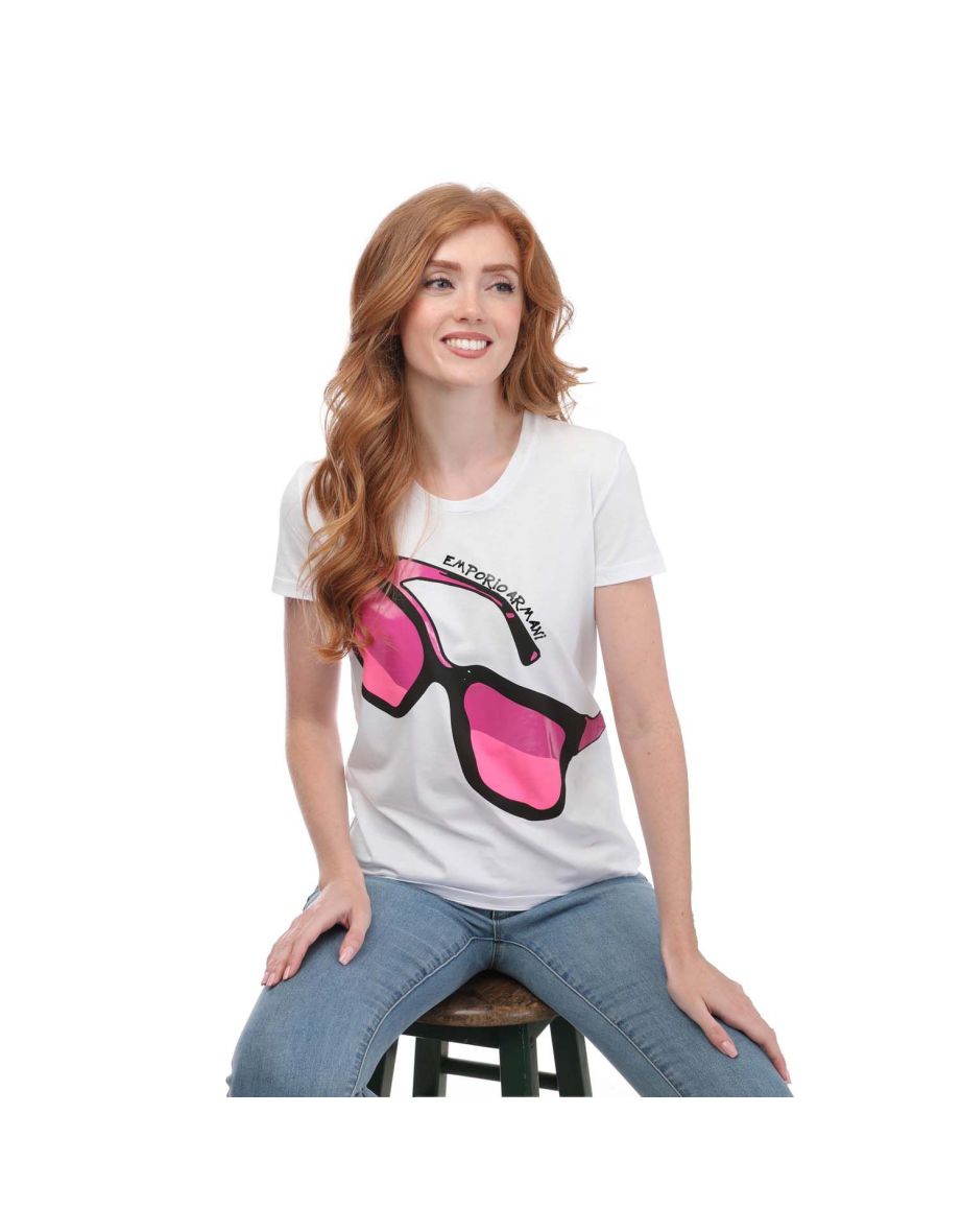 Women's Armani Glasses Print T-Shirt in White - 4