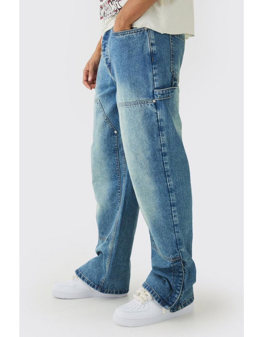 Relaxed Fit Carpenter Jeans With Split Hem - blue