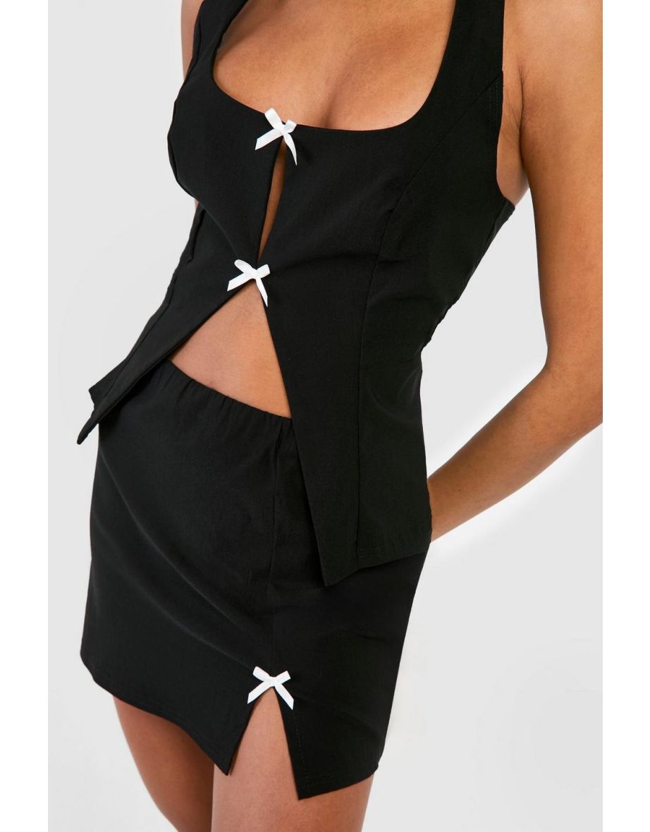 Contrast Bow Open Front Cami & Mini Skirt - 3