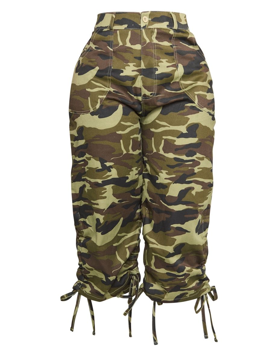 Shape Khaki Camo Ruched Detail Cropped Trousers - 4
