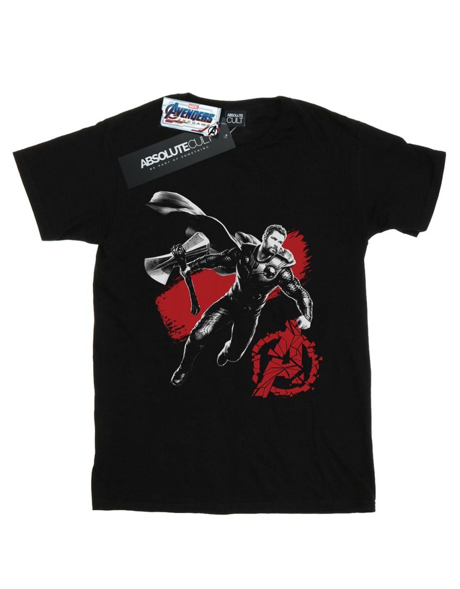 Marvel Girls Avengers Endgame Mono Thor Cotton T-Shirt - Black