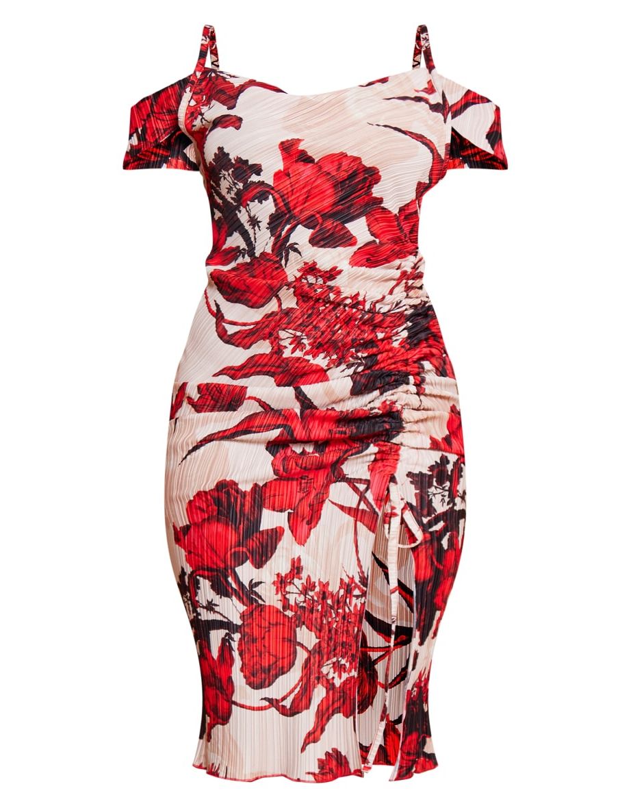 Multi Floral Print Plisse Bardot Midi Dress - 4