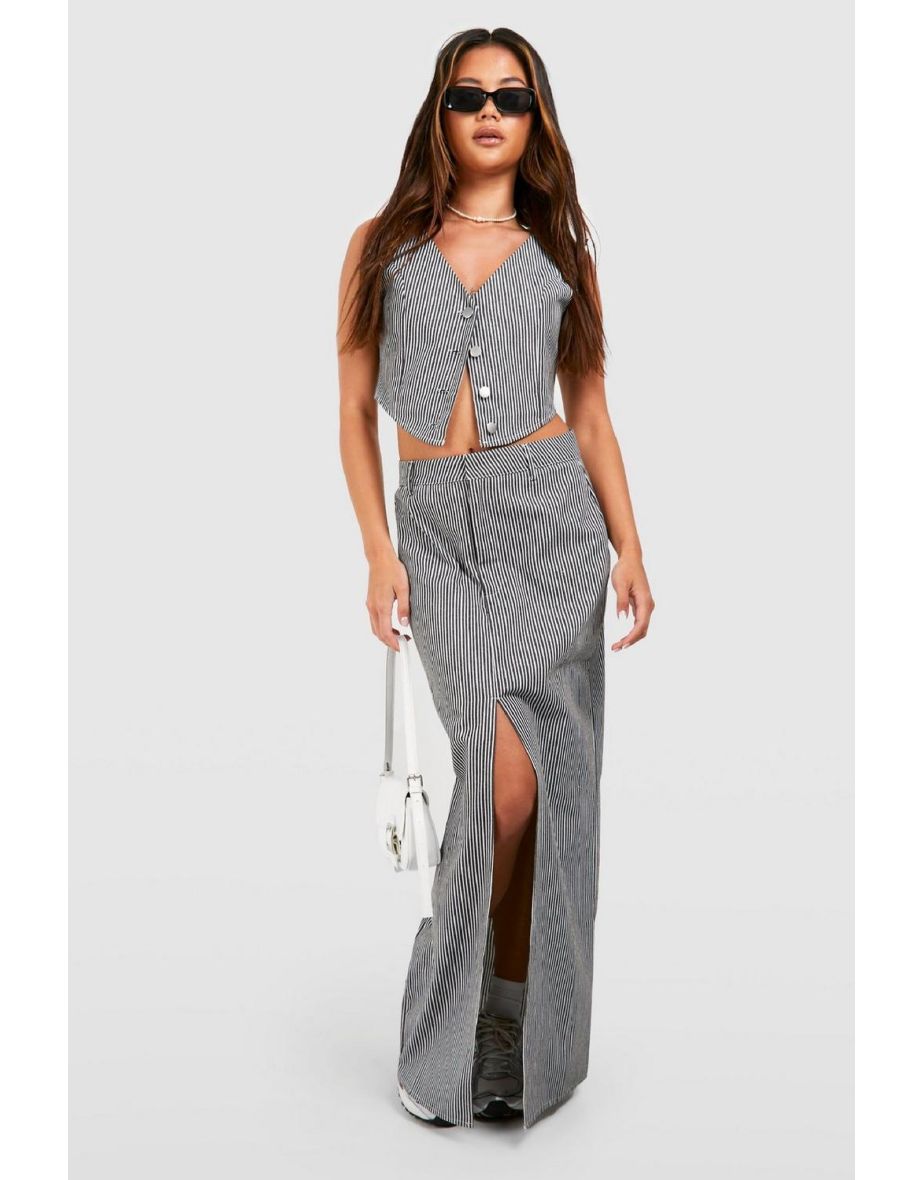 Stripe Chambray Denim Maxi Skirt - black
