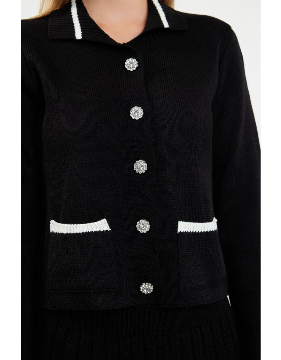 Black Crop, Pocket Detailed Mini Skirt, Sweater Top-Top Set - 7