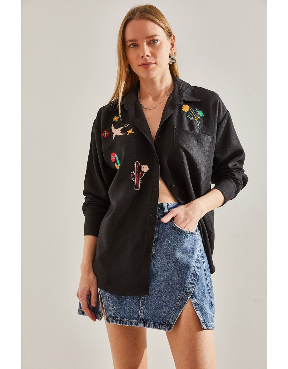 Women's Embroidered Linen Shirt - 4