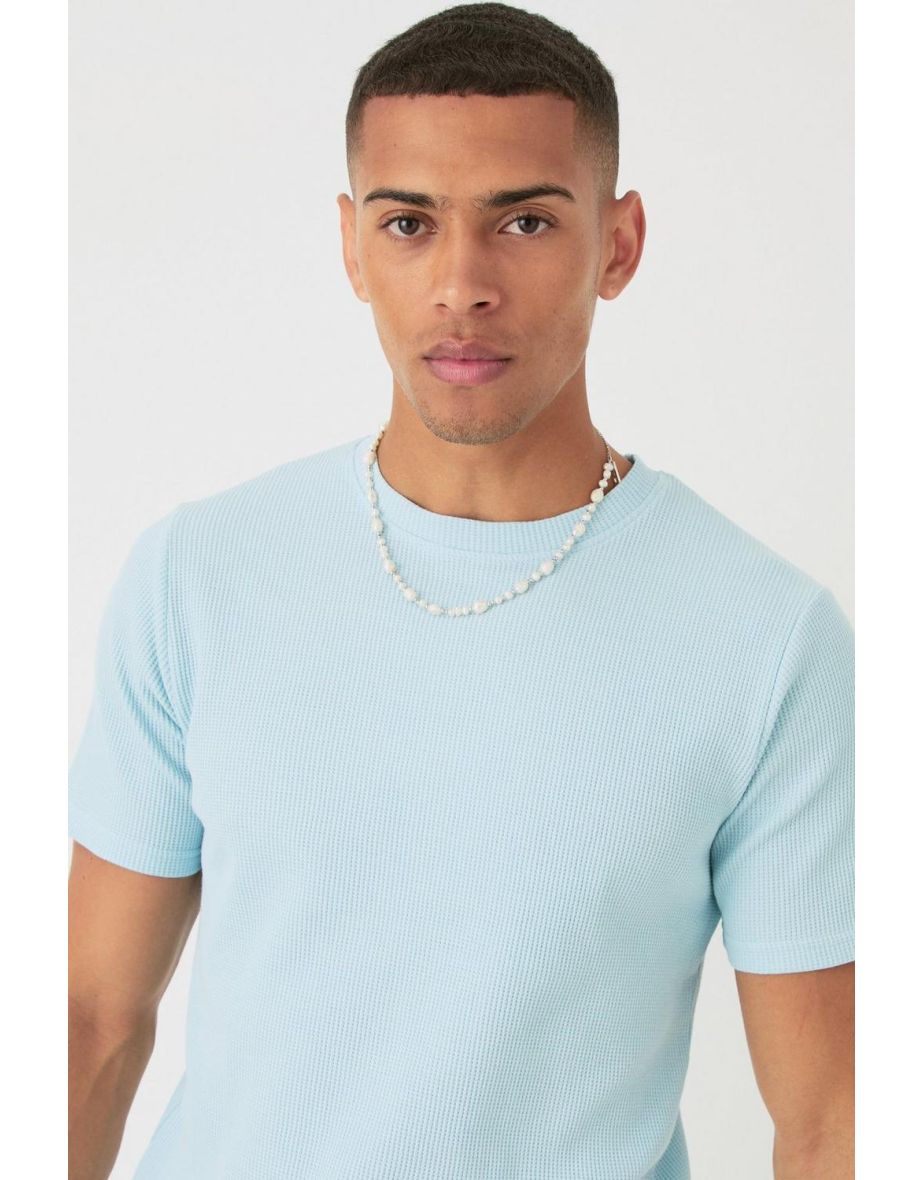 Slim Waffle T-shirt & Cargo Short Set - light blue - 2