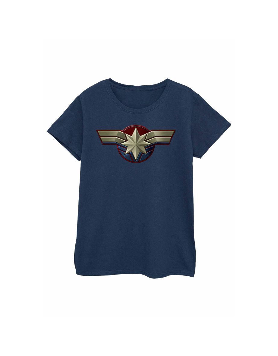 Marvel Womens/Ladies Captain Marvel Chest Emblem Cotton T-Shirt - Navy Blue - 1