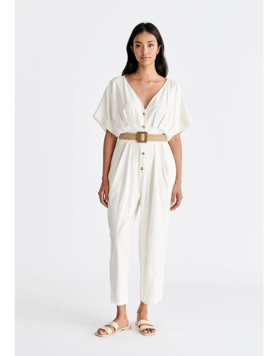 Linen Blend Button Jumpsuit