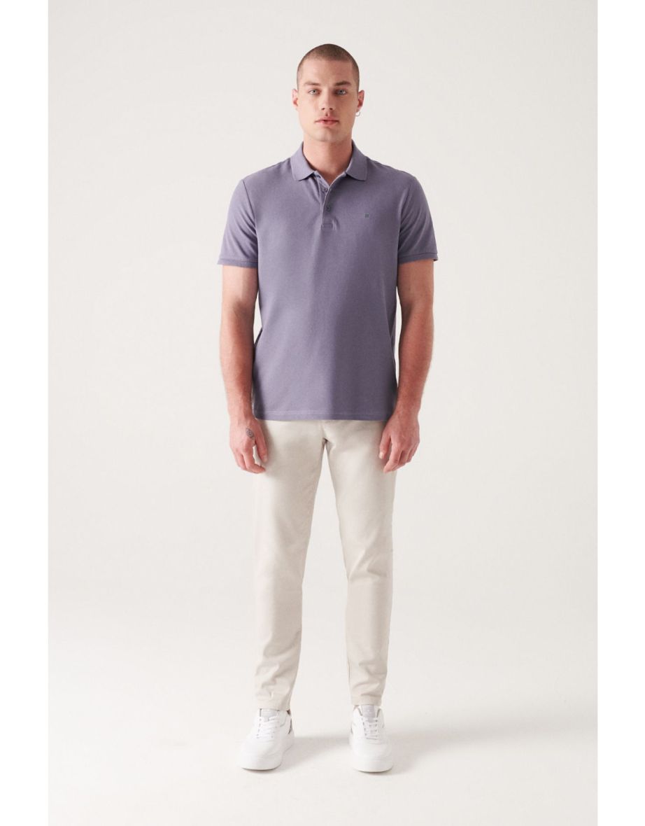 Men's Lilac 100% Cotton Cool Keeping Standard Fit Normal Cut Polo Neck T-shirt