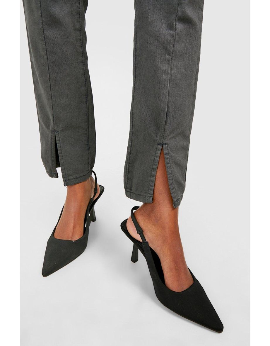Basics High Waisted Split Hem Skinny Jeans - grey - 3