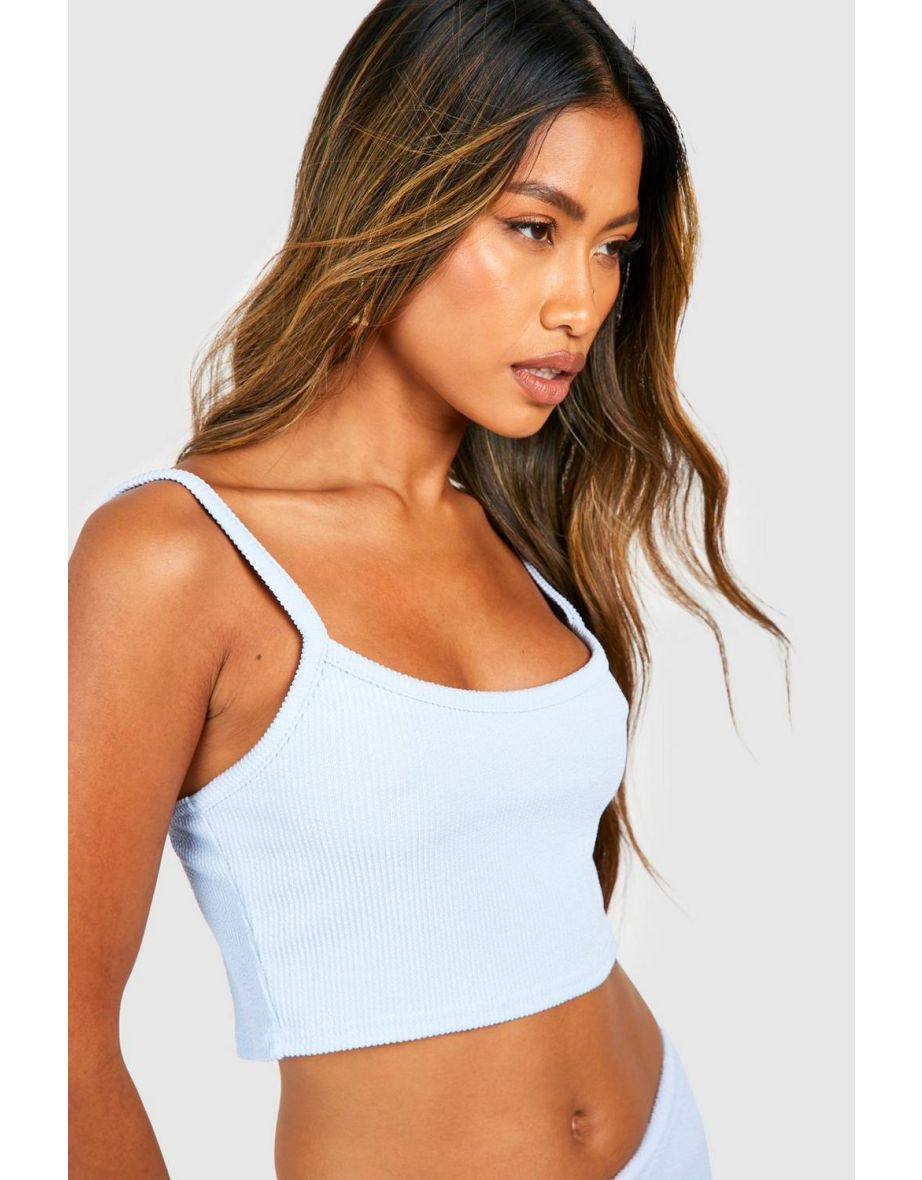 Ribbed Cropped Strappy Top - powder blue