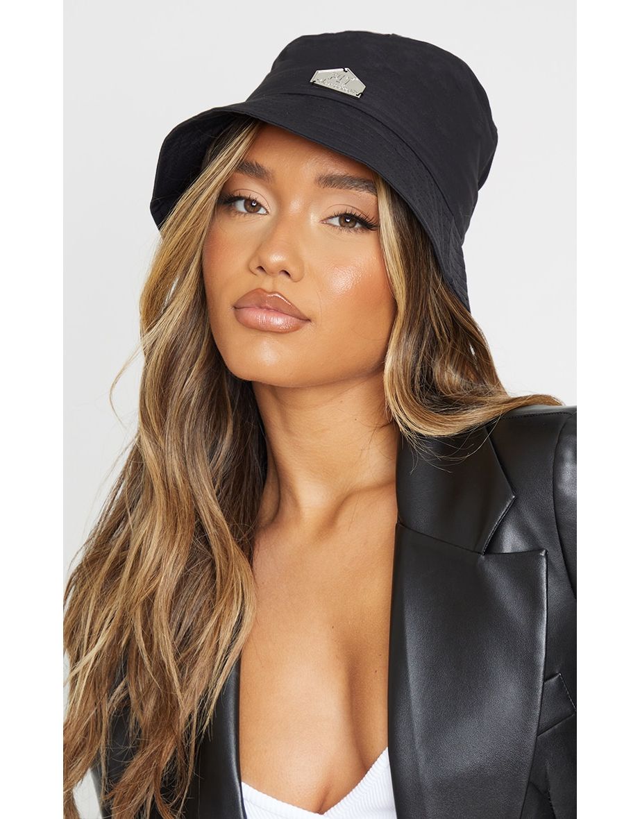 PRETTYLITTLETHING Silver Detail Black Bucket Hat