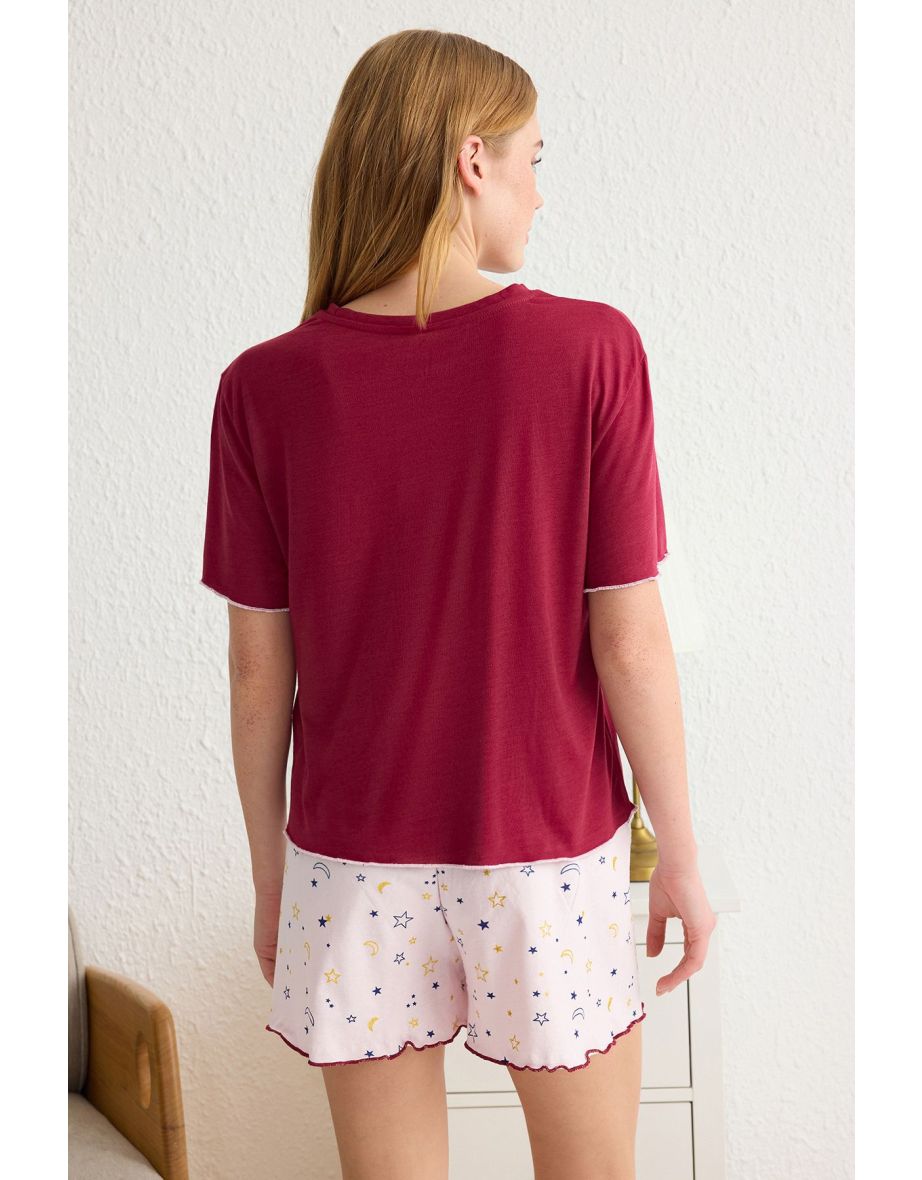 Claret Red Cotton Polyester Galaxy Baby Overlock Jersey Knitted Pajama Set - 4