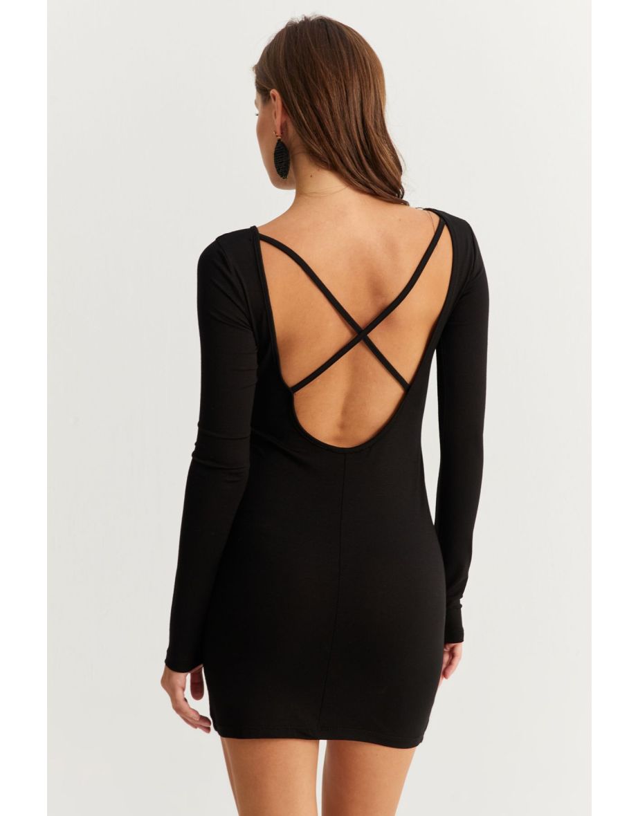 Women's Black Backless Mini Dress - 5
