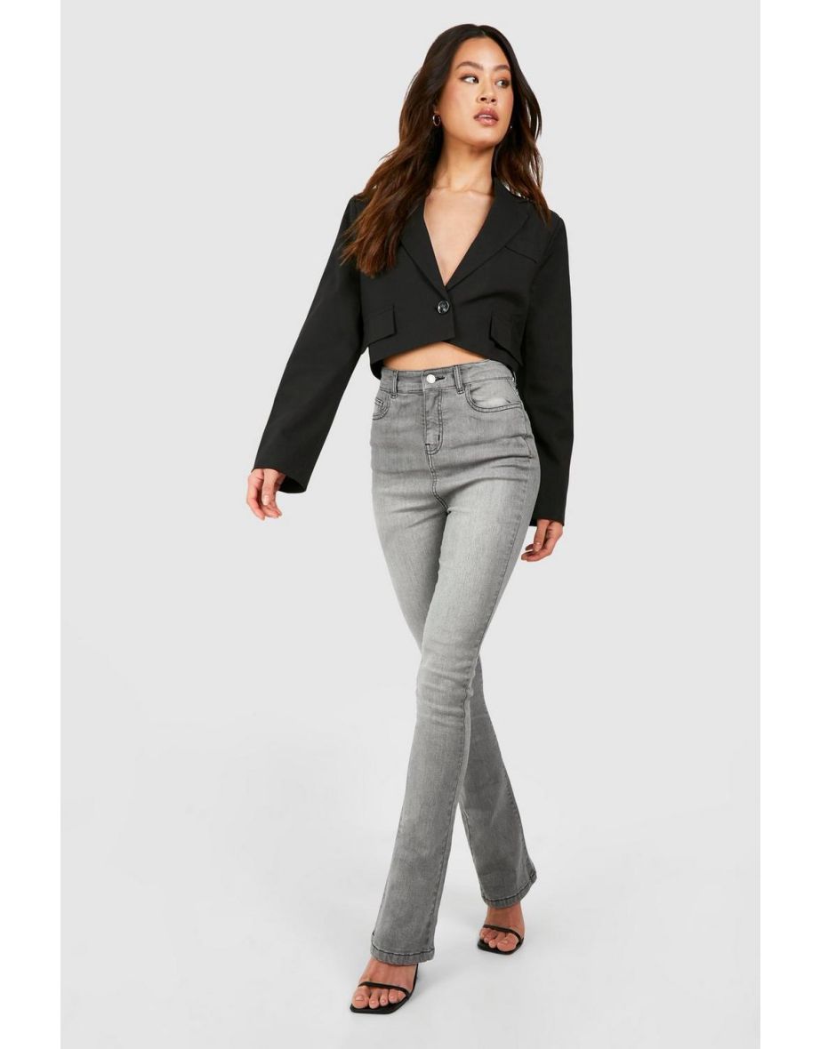 Tall Light Grey High Waist Skinny Flared Jeans 38"