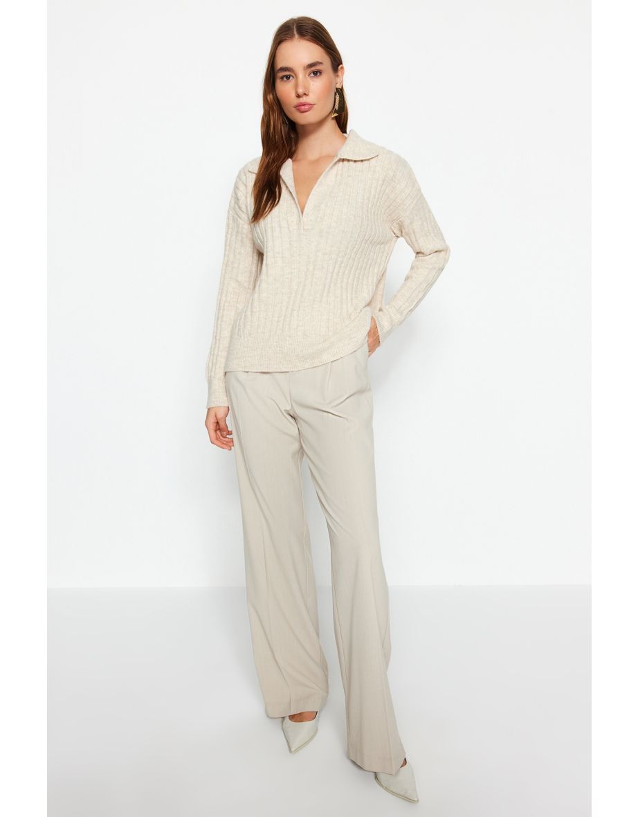 Stone Soft Texture Polo Collar Knitwear Sweater