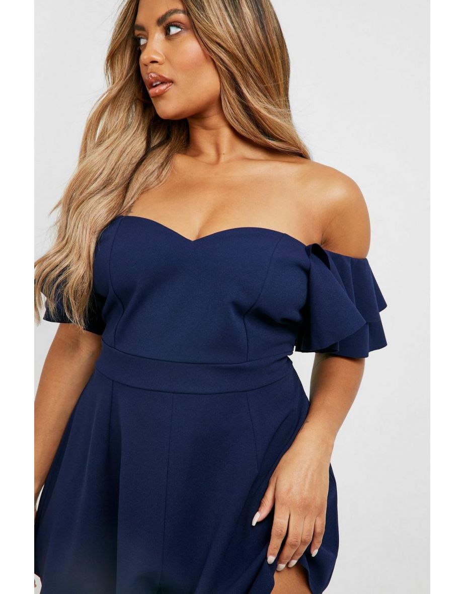 Plus Ruffle Sleeve Tailored Playsuit - navy - 3