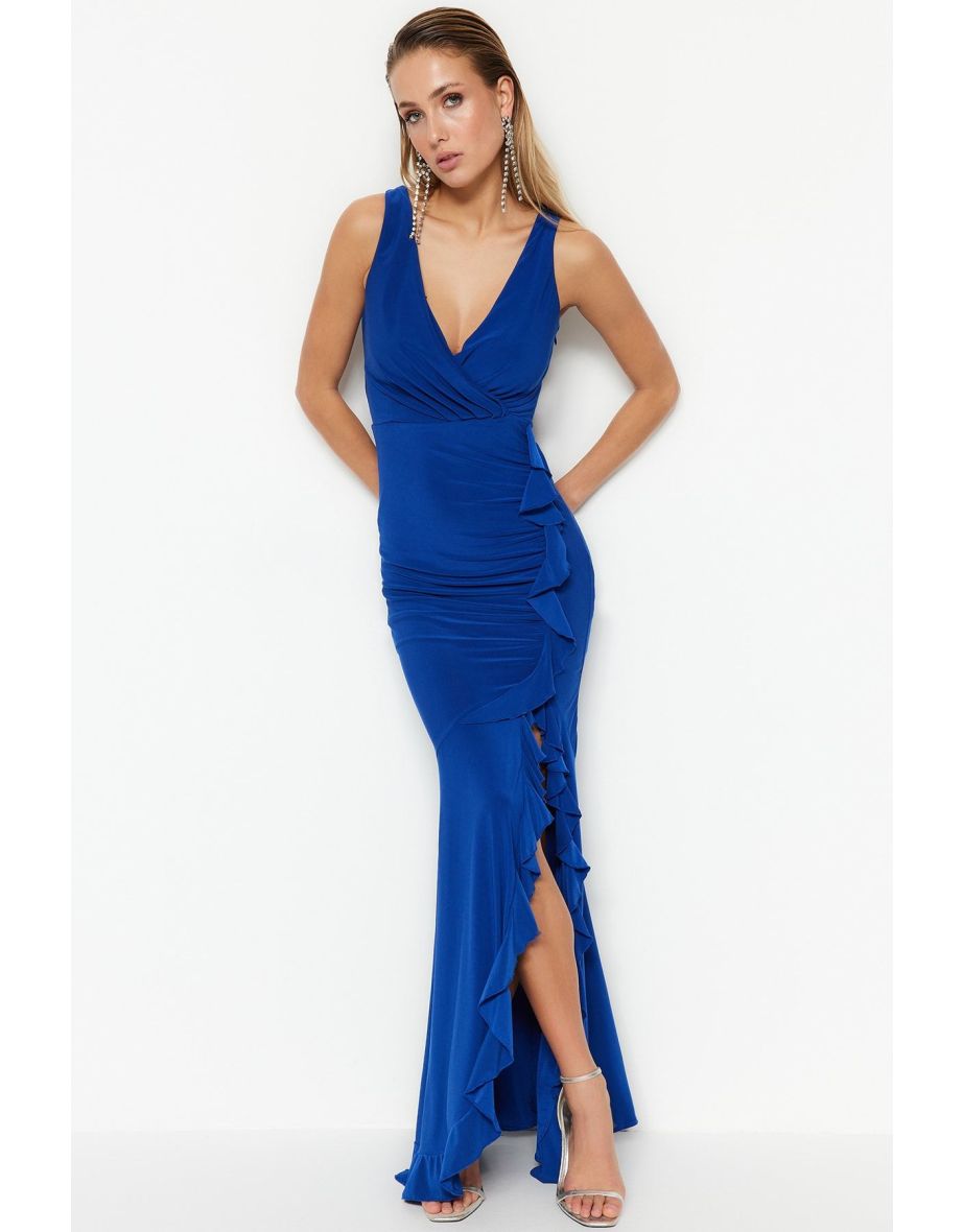 Evening Blue Mermaid Maxi Party Dress