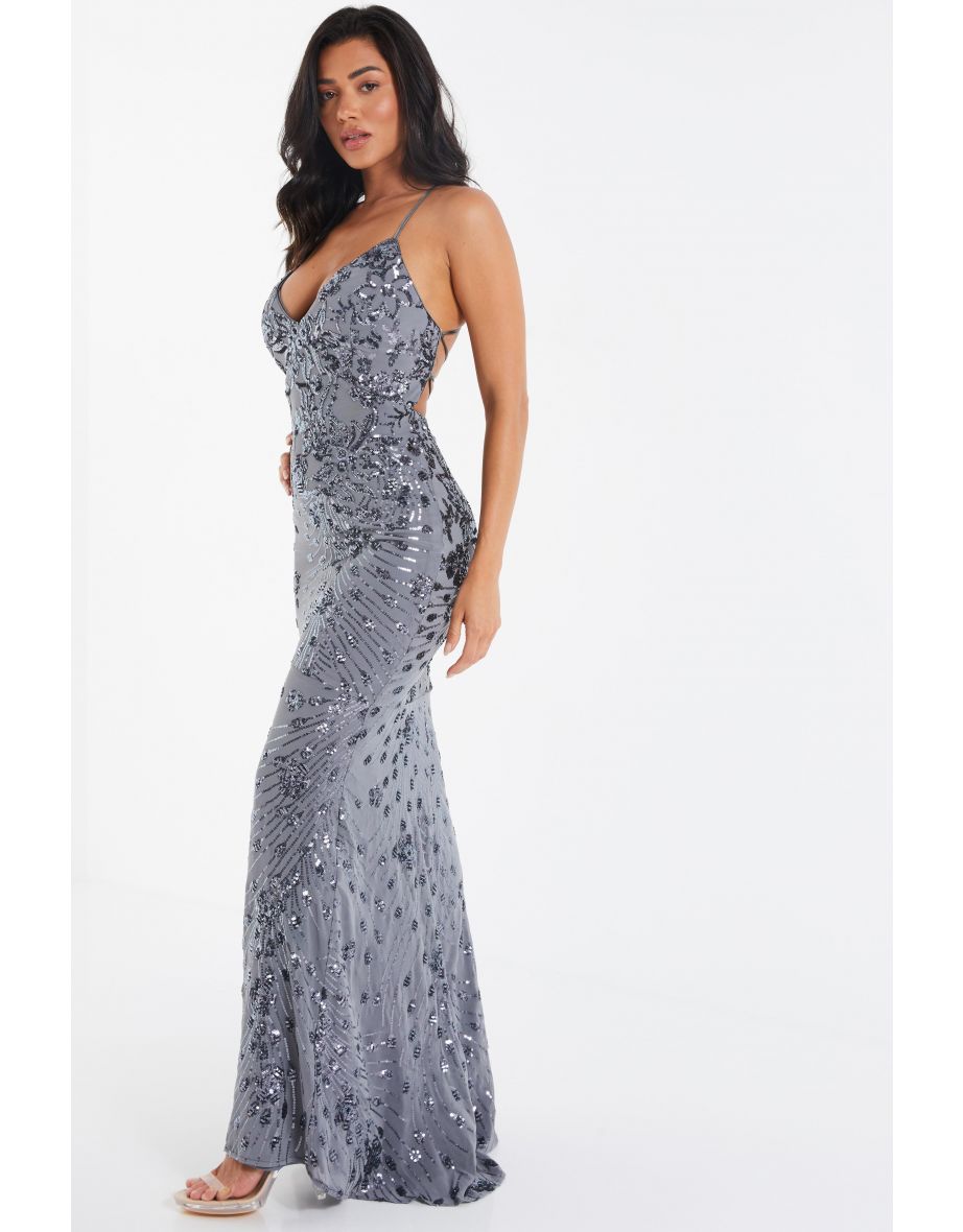 quiz grey embellished maxi dress