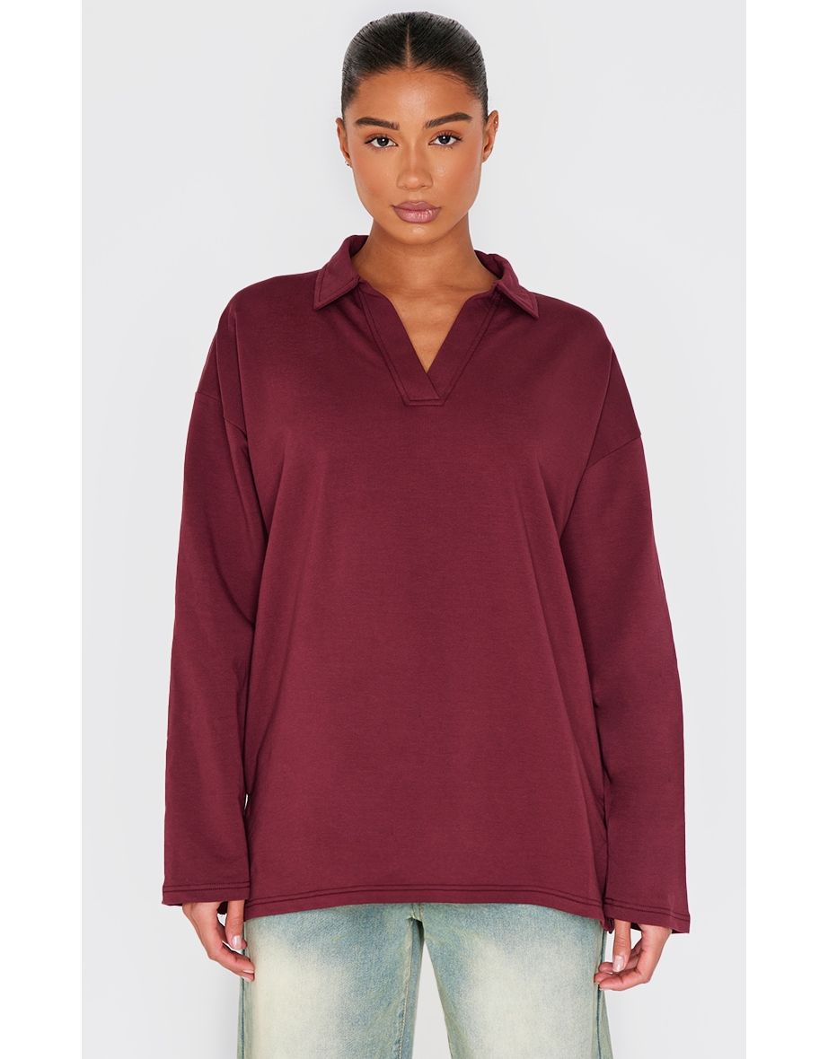 Burgundy Collared Lightweight Sweatshirt