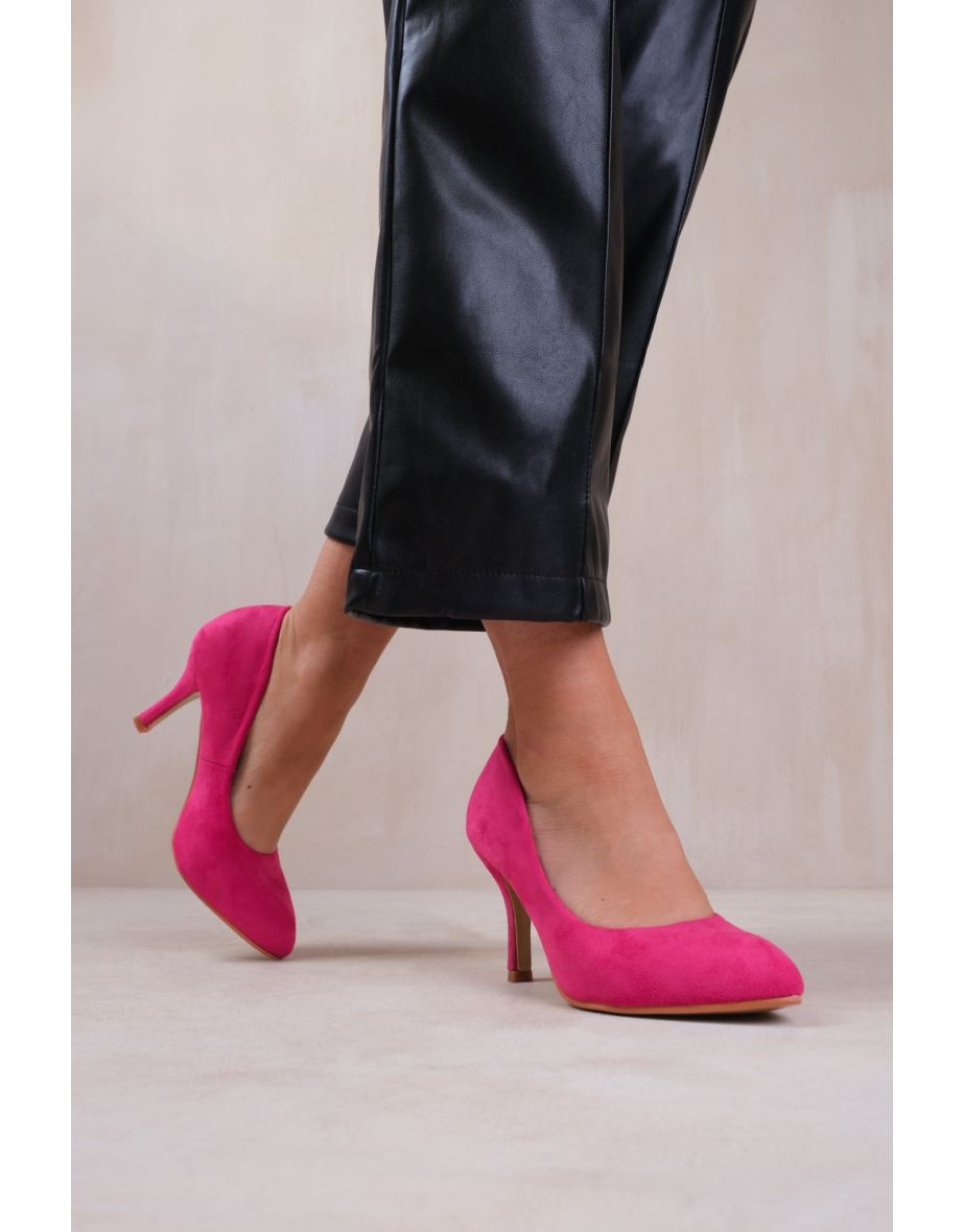 PAOLA MID HIGH HEEL COURT PUMP SHOES WITH POINTED TOE IN FUCHSIA PINK