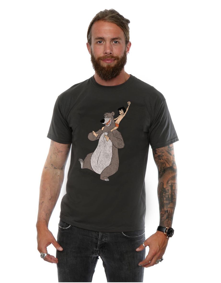 Disney Mens The Jungle Book Classic Mowgli And Baloo T-Shirt - Light Graphite