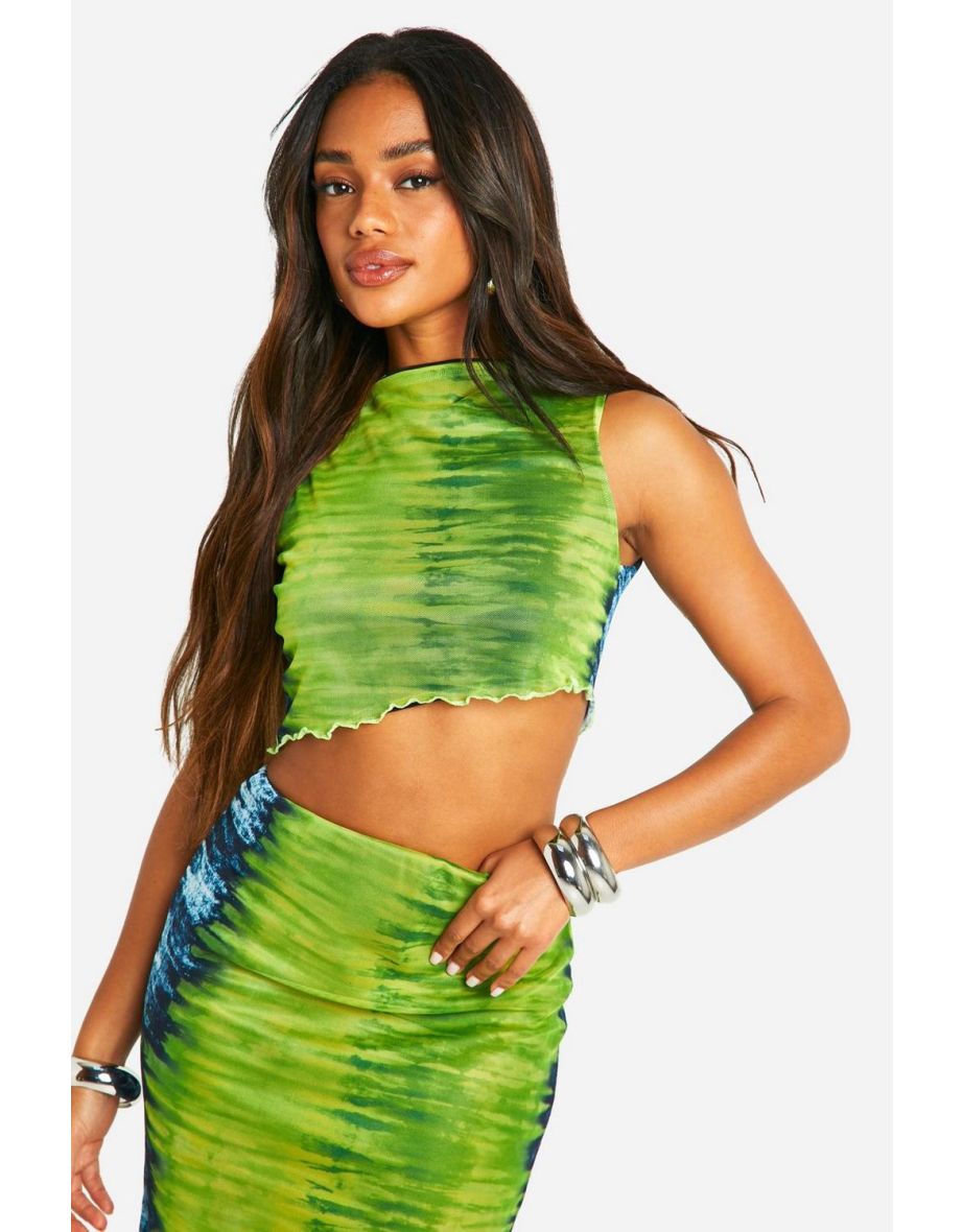 Asymmetric Printed Slash Neck Top - green