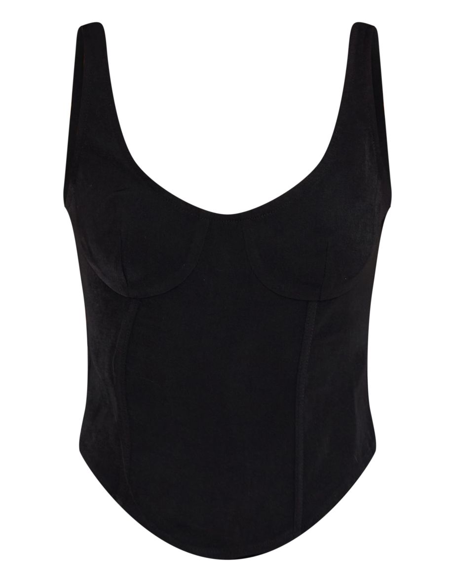 Black Woven Tailored Corset Top - 4