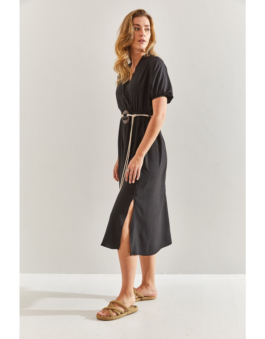 Bianco Lucci Black A-Line Midi Skater Dress - 6