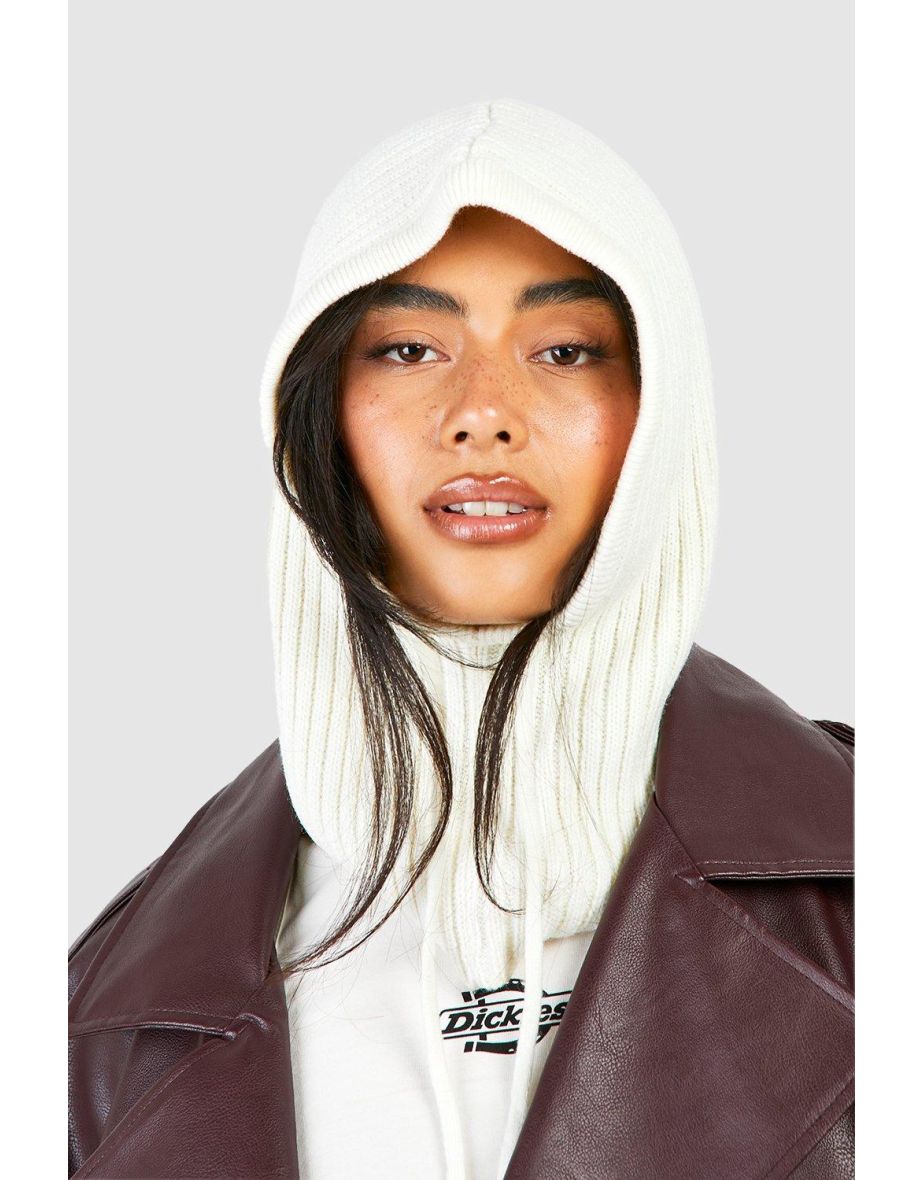 Rib Knit Hood Snood - cream